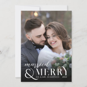 Cartão De Festividades Casamento Elegante e Feliz Foto de Natal de Recém-