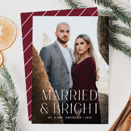 Cartão De Festividades Casamento Minimalista e Foto Burgundy Brilhante