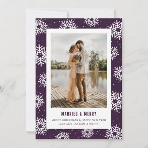 Cartão De Festividades Casamento Moderno com Floco de Neve Roxo