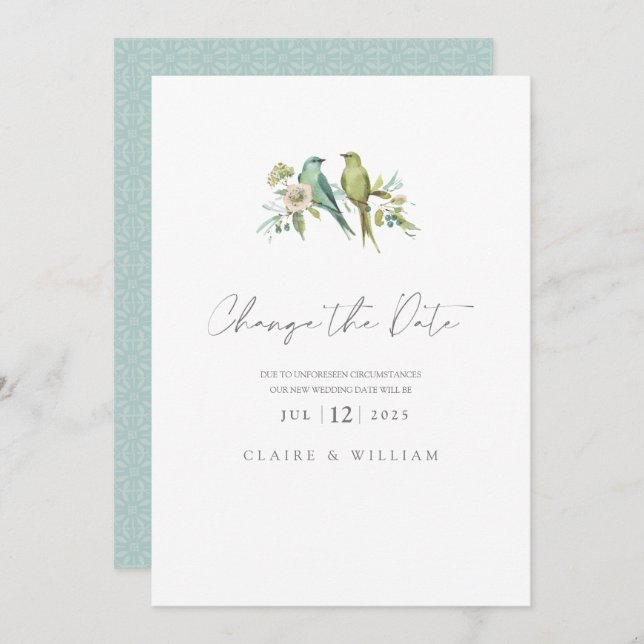 Cartão De Festividades Casamento por Aquarela Azul Verde (Frente/Verso)