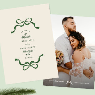 Cartão De Festividades Casamento Retro Arcos Creme e Verde Foto