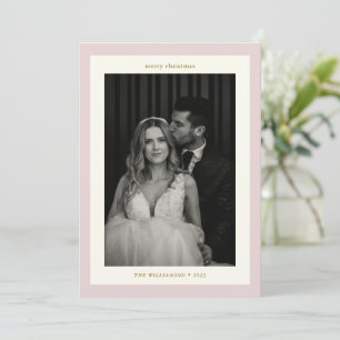 Cartão De Festividades Casamento Rosa Elegante Par Fotografia Natal
