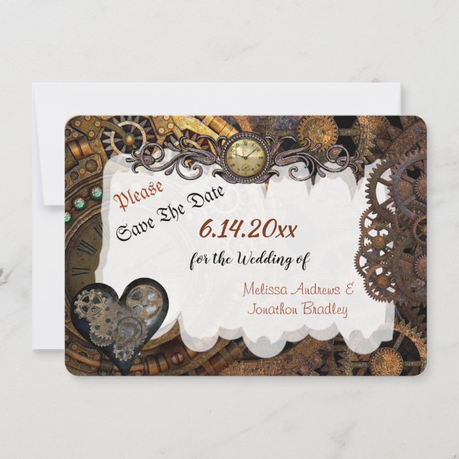 Cartão De Festividades Casamento Steampunk Salve a Data (Frente)