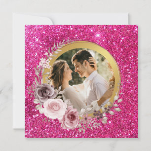 Cartão De Festividades Casamento Verde Dourado Floral Rosa Blush e Borgon