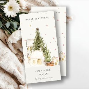 Cartão De Festividades Casas de Árvore Branca de Neve Saudações Feliz de