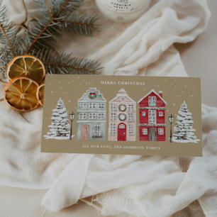 Cartão De Festividades Casas em Aquarela Bege