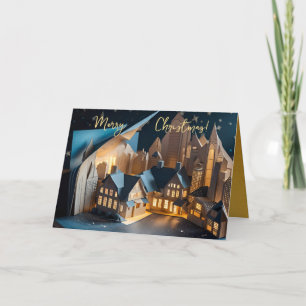 Cartão De Festividades Casas Iluminadas Falso Pop-up Natal C
