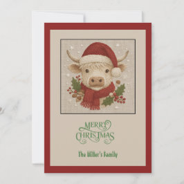 Cartão De Festividades Casca russa com Vaca Highland com Santa Hat