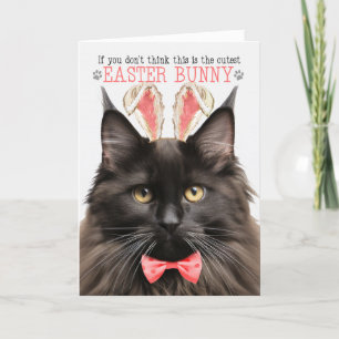Cartão De Festividades Castanho Maine Coon Cat em Bunny Ears para Páscoa