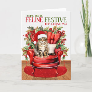 Cartão De Festividades Castanho Tabby Natal Gato FELO Festivo