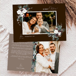 Cartão De Festividades Castanho Verde Natais vintages Duas Imagens