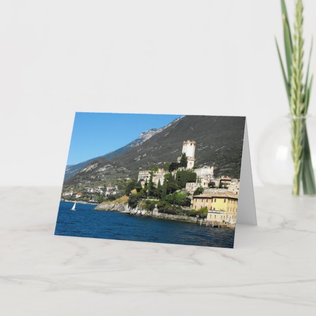 Cartão De Festividades Castle e Lake Garda em Malcesine, Lago Garda (Frente)