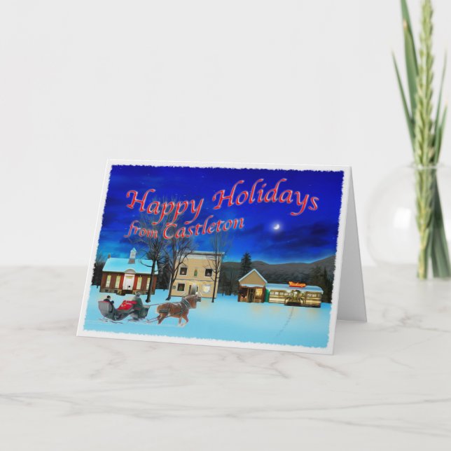 Cartão De Festividades Castleton Vermont numa noite de inverno (Frente)