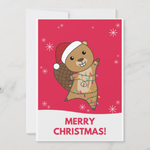 Cartão De Festividades Castor Alegria Natal Animais de Inverno Castores