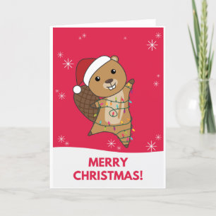 Cartão De Festividades Castor Alegria Natal Animais de Inverno Castores