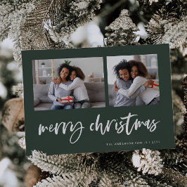 Cartão De Festividades Casual Script Duas Fotos em Grid | Feliz Natal