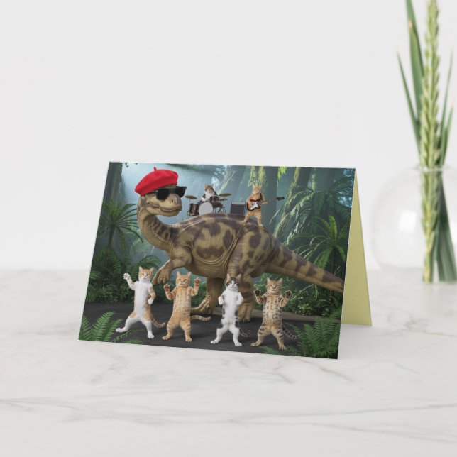 Cartão De Festividades Cat Dinosaur Music Card (Frente)