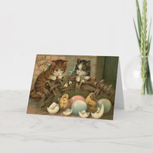 Cartão De Festividades Cat Kitten Easter Colored Painted Egg Chick