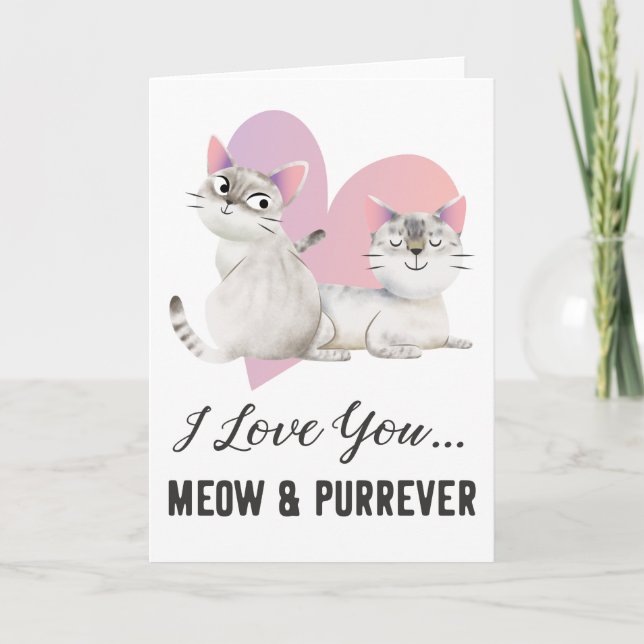Cartão De Festividades Cat Love Meow e Purever Dia de os namorados (Frente)