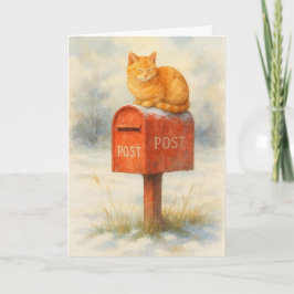 Cartão De Festividades Cat on a mailbox Xmas card
