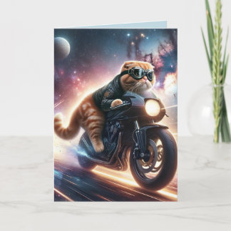 Cartão De Festividades Cat on Motorcycle Birthday Greeting Card