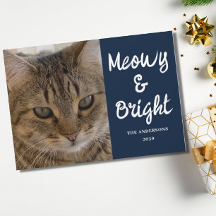Cartão De Festividades Cat Photo Blue Meowy and Bright Christmas