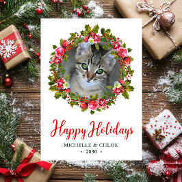 Cartão De Festividades Cat Photo Christmas Wreath