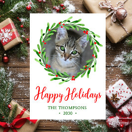 Cartão De Festividades Cat Photo Christmas Wreath