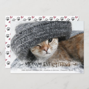 Cartão De Festividades Cat Photo Snowy Brush Script MEOWY TUDO