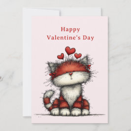 Cartão De Festividades Cat with Red Love Hearts Cute Fun Valentine's Day