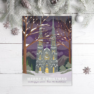 Cartão De Festividades Catedral de inverno Púrpura de Natal Ilustrada