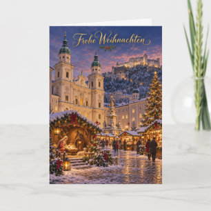 Cartão De Festividades Catedral de Salzburgo e Presépio Feliz Natal