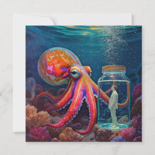 Cartão De Festividades "Cativo Silencioso do Oceano" – Retrato de Polvo