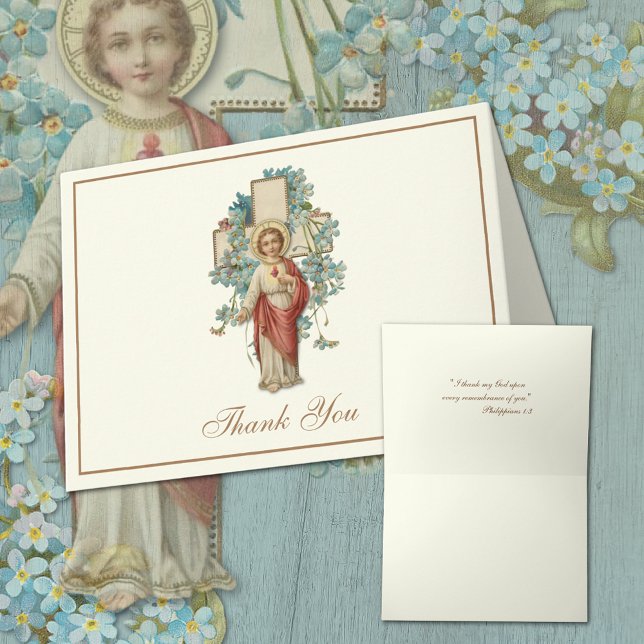 Cartão De Festividades Católica Sagrada Oração do Padre Cardíaco (Sacred Heart of Child Jesus Traditional Catholic Thank You Stationery Notecard)