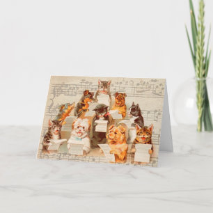 Cartão De Festividades Cats & Dogs Singing, Vintage Arthur Thiele