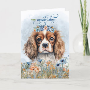 Cartão De Festividades Cavalier King Charles Cachorro Flores Silvestres D