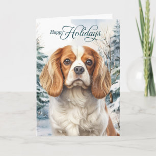 Cartão De Festividades Cavalier King Charles Cachorro Floresta de Inverno