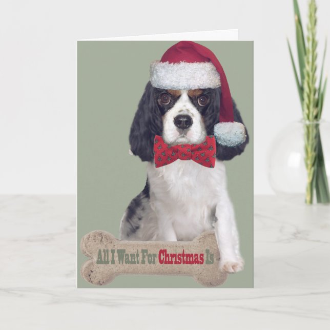 Cartão De Festividades Cavalier King Charles Kisses Para O Natal (Frente)