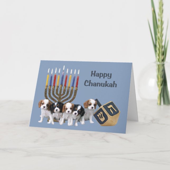 Cartão De Festividades Cavalier King Charles Spaniel Chanukah Card Menora (Frente)