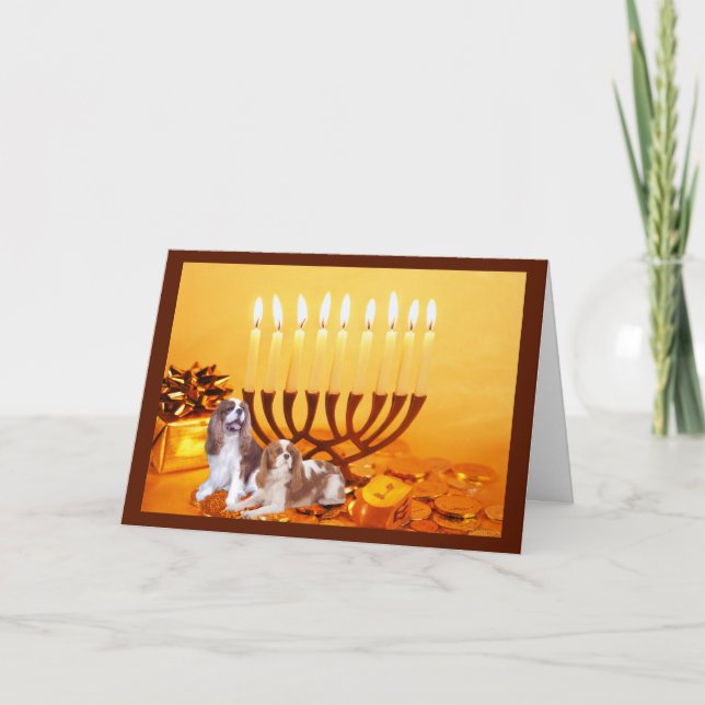 Cartão De Festividades Cavalier King Charles Spaniel Chanukah Card Menora (Frente)