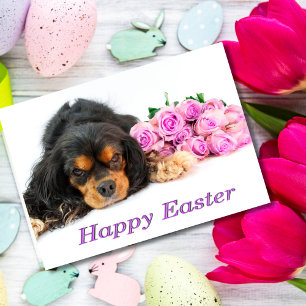 Cartão De Festividades Cavalier King Charles Spaniel Easter Card Roses