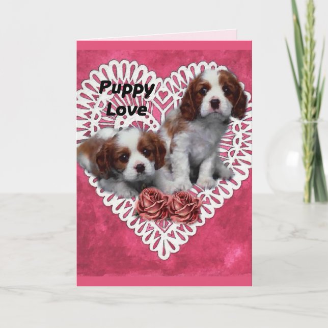 Cartão De Festividades Cavalier King Charles Spaniel Puppy Love (Frente)