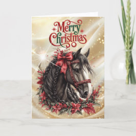 Cartão De Festividades Cavalo Bonito com Laço Vermelho