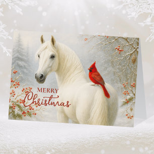 Cartão De Festividades Cavalo Branco Whimsical e Natal Cardeal