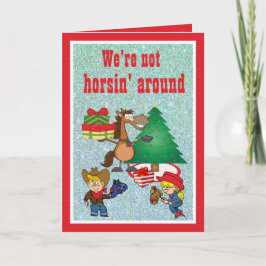 Cartão De Festividades Cavalo com presentes e Crianças de Cavalos com Pau