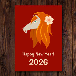 Cartão De Festividades Cavalo de Fogo 2026 Zodiac, Ano Novo Chinês
