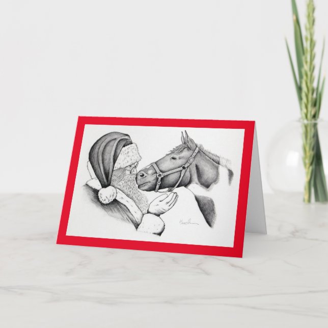 Cartão De Festividades Cavalo de Natal e Papai Noel (Frente)