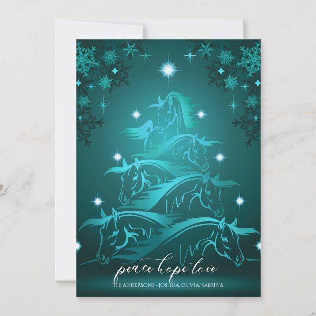 Cartão De Festividades Cavalo de Natal Vibrante de Azul-Teal Abstrato (Frente)