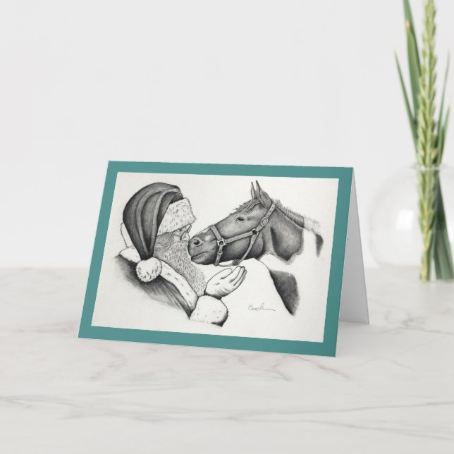 Cartão De Festividades Cavalo de Pintura de Natal e Papais noeis (Frente)