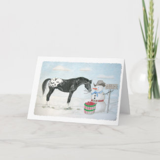 Cartão De Festividades Cavalo do Appaloosa com o boneco de neve,